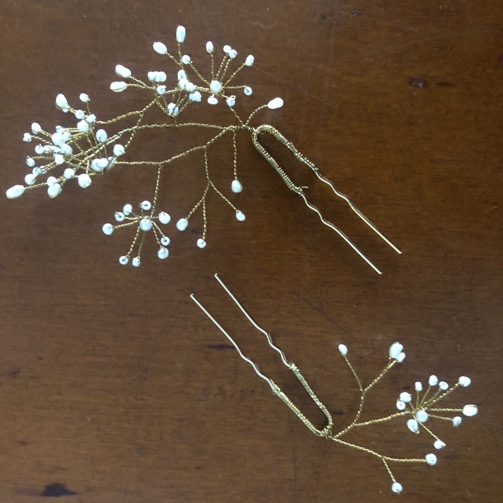 BHLDN Twigs & Honey Pearl and Gold Hair Pins